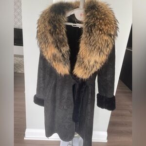 DIVAPELLE Suede & Fur Wrap Winter Coat
